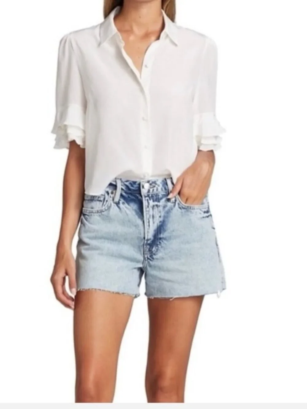 Frame Le Simone Acid Wash High Rise Denim Cutoff Shorts Festival Women's 32